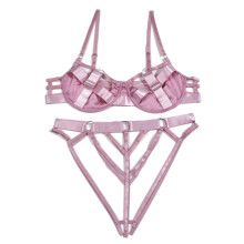 Lace Lingerie Set For Women High Leg Design Sheer Bra And Panty Set With Garter Belt And Metal Ring Accents Matching4PCS Outfit