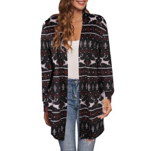 Loose Fitting Knit Top For Women Soft Stretchy Fabric Batwing Sleeve Christmas Print Ribbed Hemline Open Front Lightweight Sweater