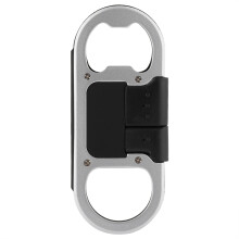 Aluminium karabijnhaak multifunctionele sleutelhanger met Lightning-kabel, draagbaar oplaadsnoer, flesopener, compact, lichtgewicht en stevig ontwerp.