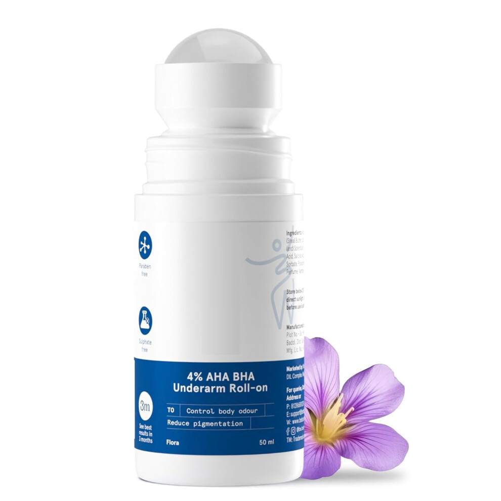 Underarm Whitening Roll On with AHA BHA, Lactic Acid for Odor and Pigmentation, 50ml