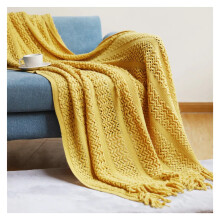 Knitted Throw Blanket Khaki Grey with Tassels for Sofa Bed Travel Soft Breathable Summer Comfort 127x172cm