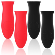 4PCS Silicone Hot Handle Holder Cast Iron Handle Covers Heat Resistant NonSlip Grip Red and Black