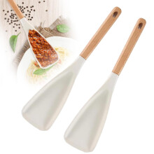 Silicone Cooking Spoon with Wooden Handle, Heat Resistant Nonstick Utensil for Cooking and Serving, 2PCS White
