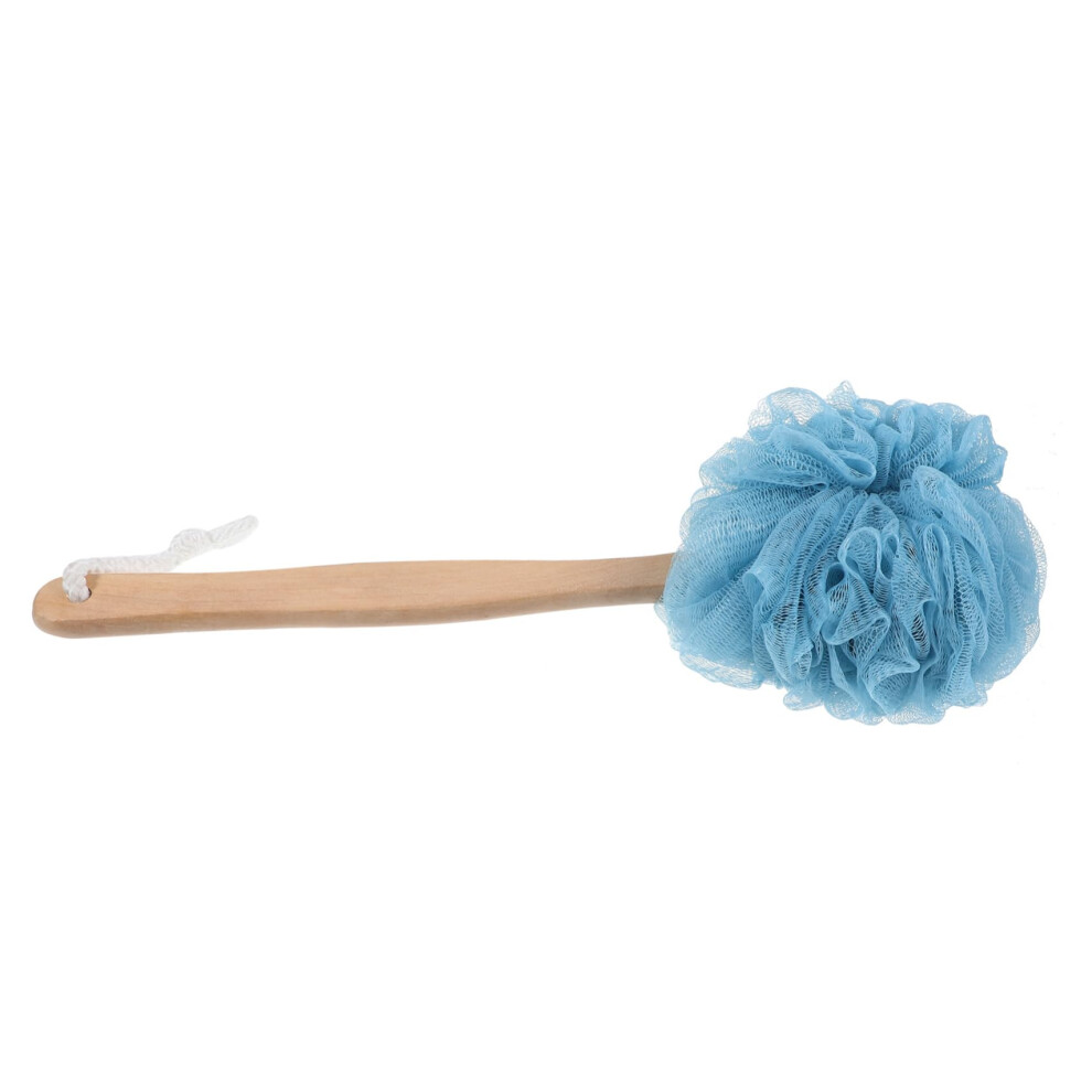 Long Handle Bath Sponge with Wooden Grip for Gentle Exfoliation and Back Scrubber Shower Use Blue