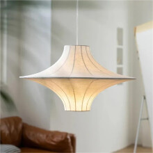 Japanese Silk Pendant Light with Spacecraft Design, Soft Ambient Lighting for Dining Room D60cm