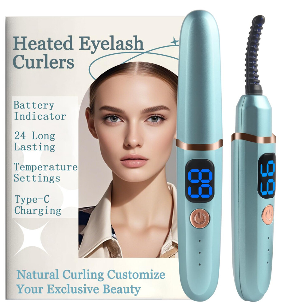 Blue Heated Eyelash Curler With Led Display, 3 Temperature Modes, Usb Rechargeable Lash Lifter