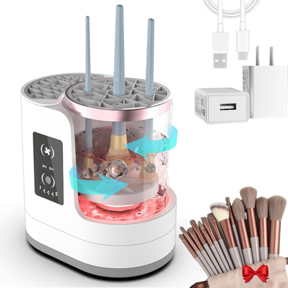 Electric Makeup Brush Cleaner and Dryer with 13 Brush Set, Fast Wash and Dry, Universal Fit