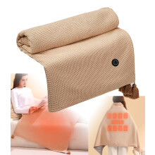 Heated Shawl with 9Zone Heat, 15s Fast Heating Electric Blanket Wrap, 3 Temps, Apricot 58x32
