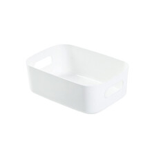Small White Plastic Storage Basket with Handles, Large Capacity Desktop Organizer for Cosmetics