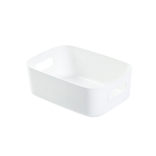 Small White Plastic Storage Basket with Handles, Large Capacity Desktop Organizer for Cosmetics