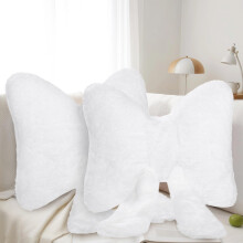 Decorative Throw Pillows Set of 2, Soft White Plush Bow Accent Pillows for Sofa and Bed