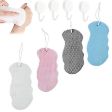 Ultra Soft Exfoliating Bath Sponge Set for Gentle Back Scrubbing and Dust Removal White Gray Blue Pink with 4 Hooks