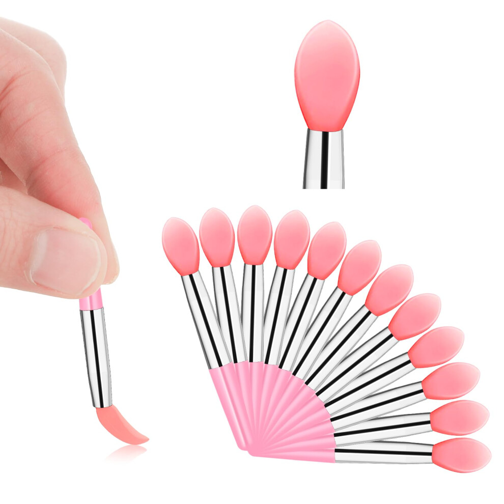 Pink 12Pcs Silicone Lip Brush Reusable Lipstick Applicator Wand For Precise Makeup And Easy Clean