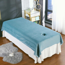 Blue Elastic Massage Table Cover with Face Hole, Soft Washable Fleece Sheet 200x80cm for Spa