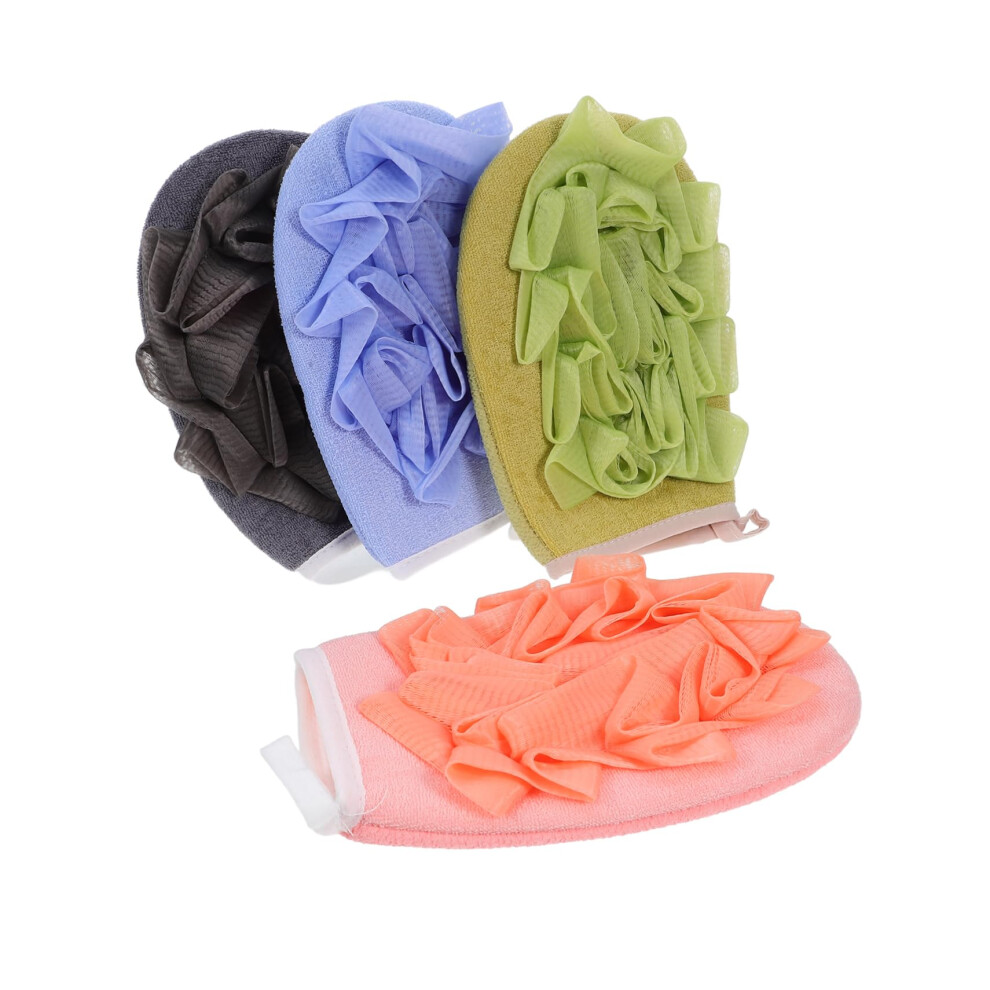 Exfoliating Shower Gloves 4pcs DoubleSided Body Scrubber for Deep Cleaning and Back Reach