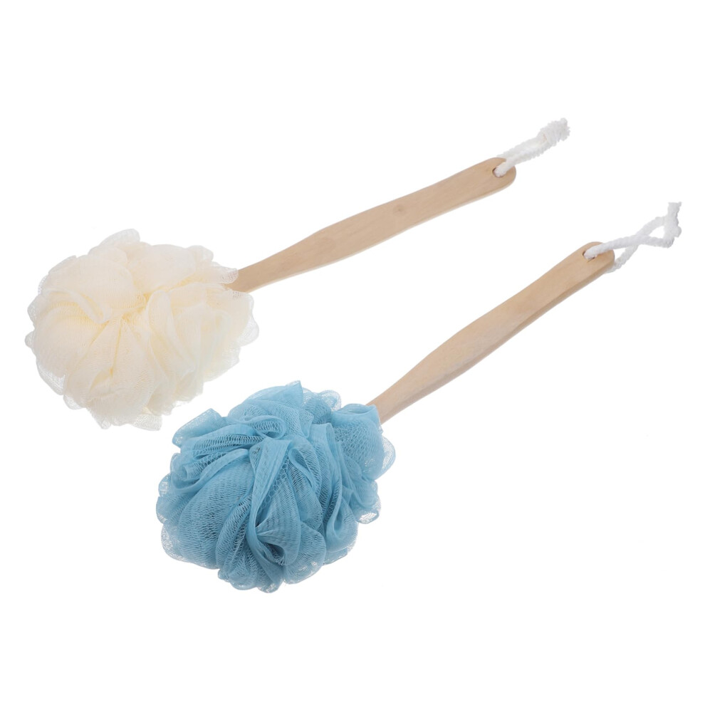 2pcs Long Handle Bath Brush and Wooden Back Scrubber for Shower Deep Cleansing Hard to Reach Areas
