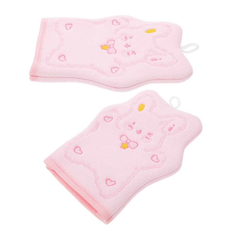 Bath Exfoliating Gloves 2pcs Rabbit Embroidery Shower Mitts for Gentle Skin Scrub and Deep Cleansing