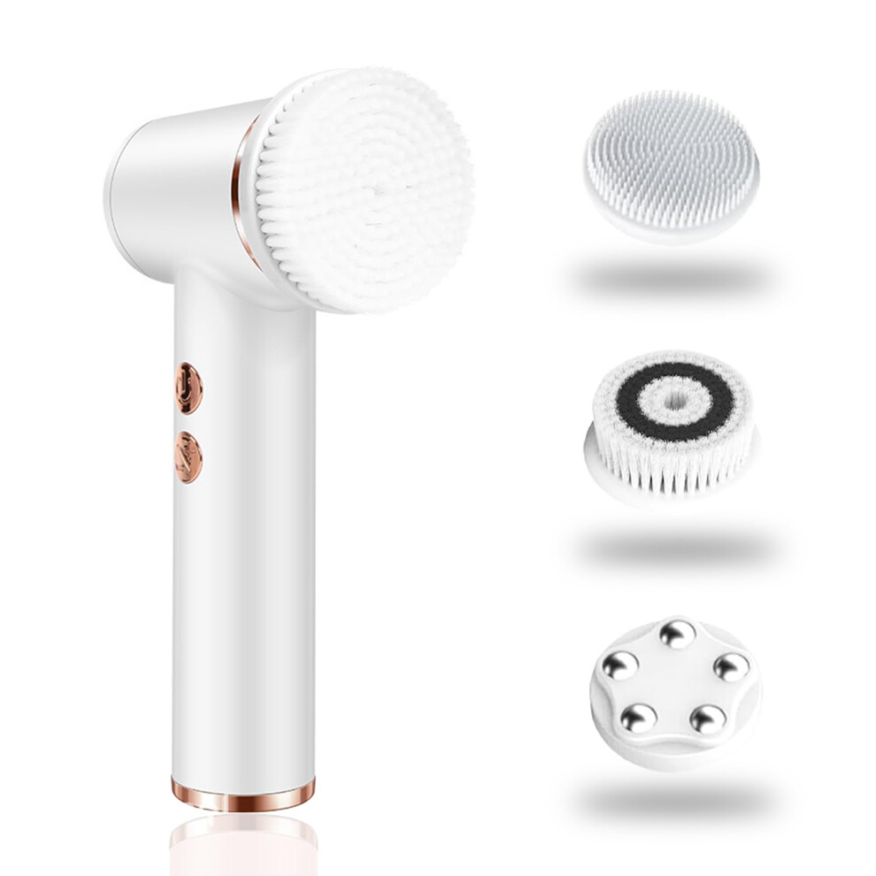 White Facial Cleansing Brush Electric Face Brush 5 Speeds 4 Heads Ipx6 Waterproof Rechargeable