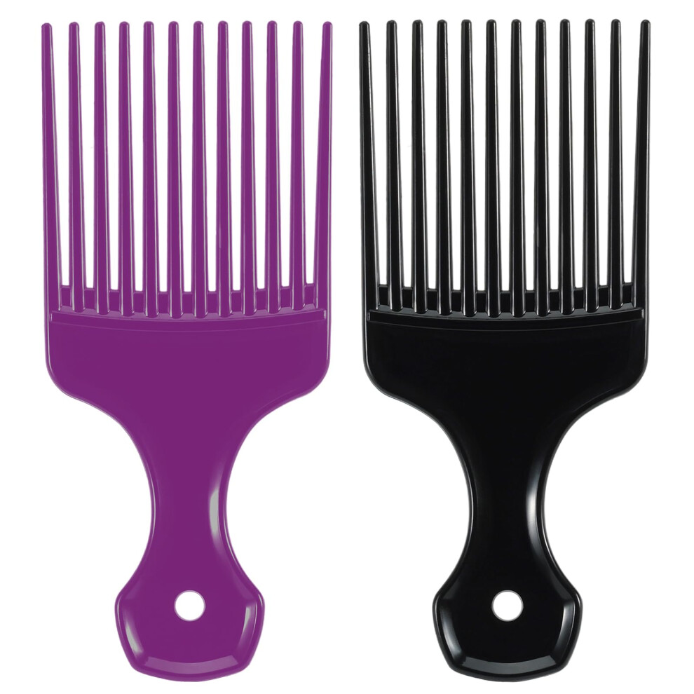 Unisex Black,Purple 2 Pcs Wide Tooth Afro Pick Comb For Curly Hair Styling And Detangling, Black And Purple