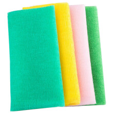 Exfoliating Shower Towel Set of 4 Gentle Nylon Body Scrubber for All Skin Types with Hang Loop