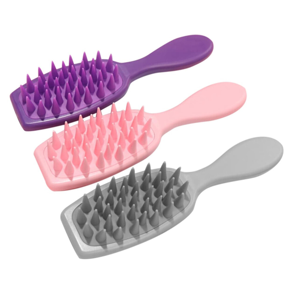 Pink/Purple/Gray 3Pcs Scalp Massager Shampoo Brush Silicone Scrubber For Deep Cleansing And Dandruff Removal
