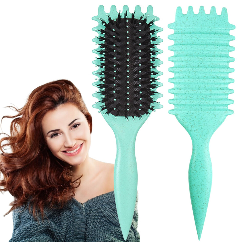 Green Curl Defining Brush For Curly Hair With Ergonomic Comfort Grip, Antibreakage Bristles,