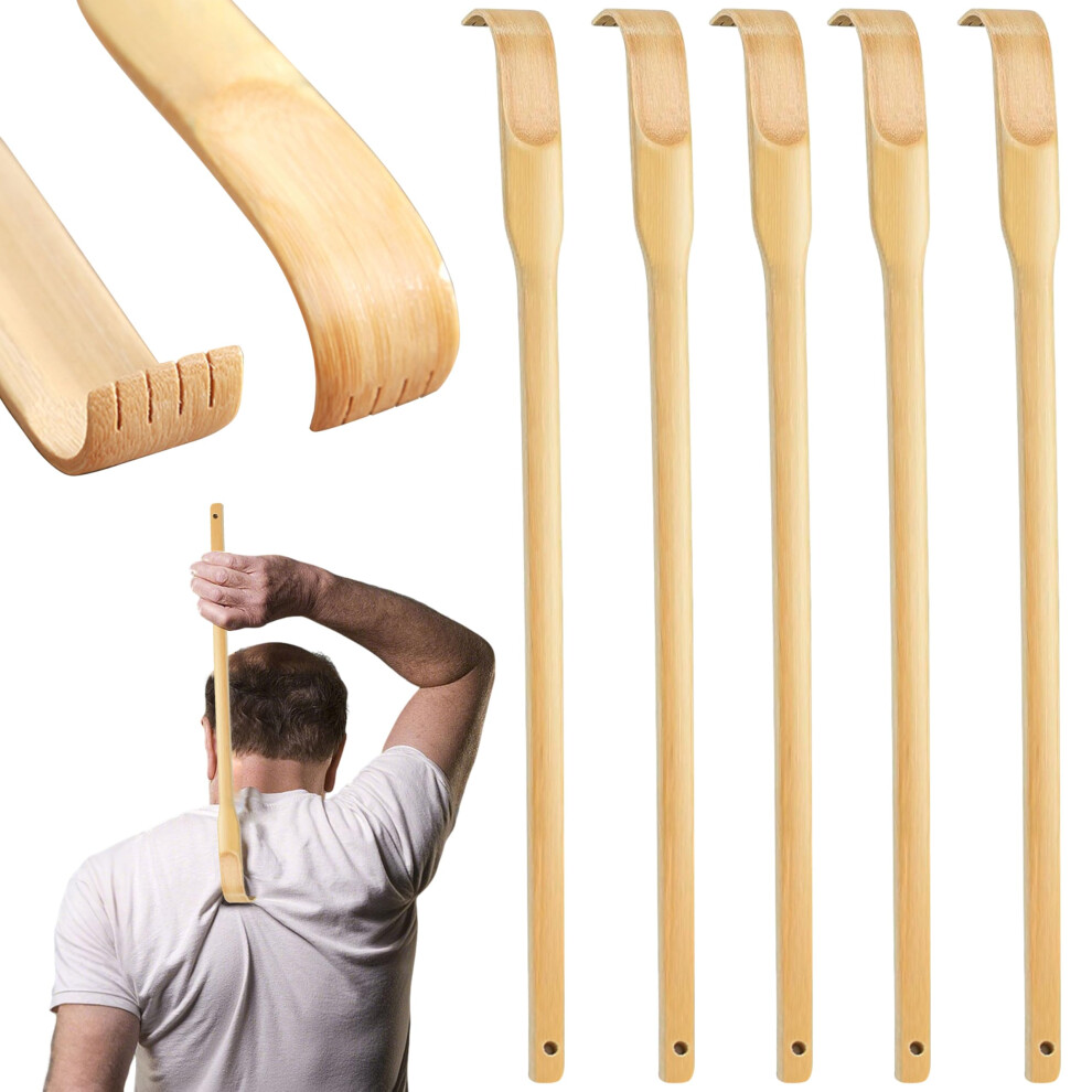 Back Scratcher 16.5 Inch Bamboo Set of 5 Extra Long Reach Handmade Wooden for Adults and Seniors