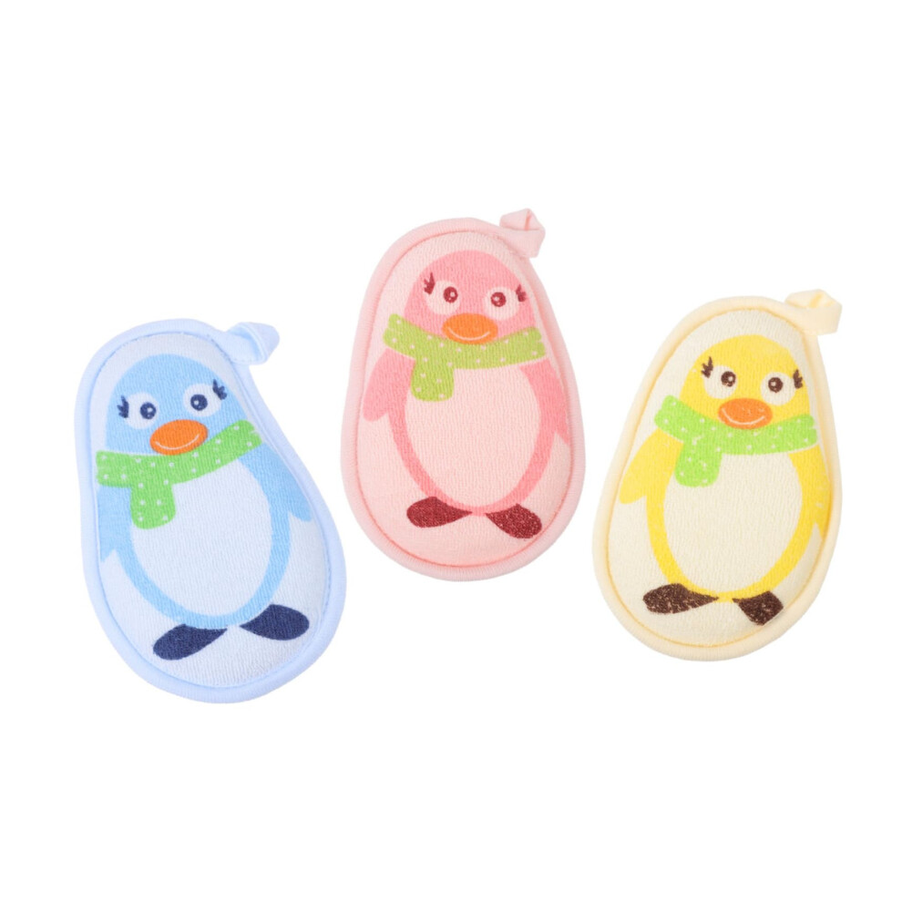 3Pcs Baby Bath Sponge Set with Soft Absorbent Cartoon Penguin Design for Gentle Skin Exfoliation