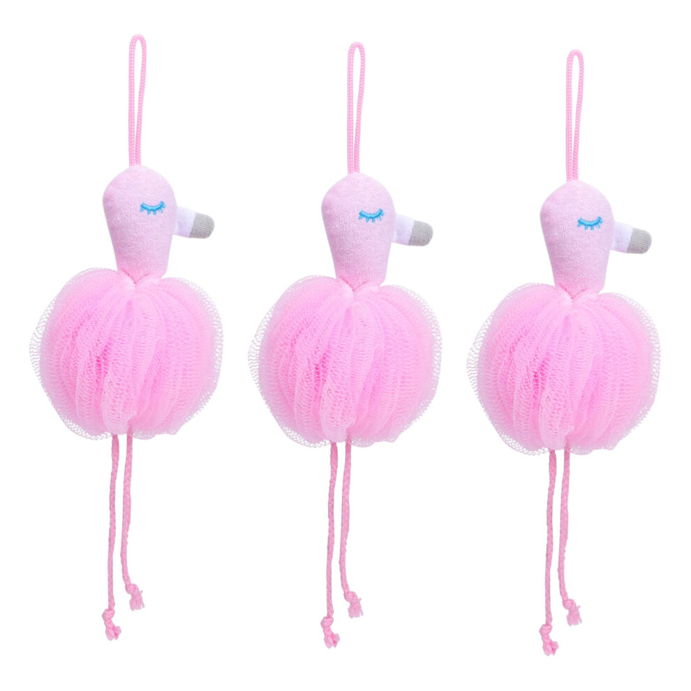 Flamingo Bath Sponge Set of 3  Soft Mesh Shower Loofah for Gentle Exfoliation and Rich Foaming