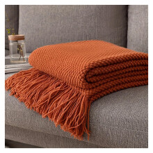 Orange Knitted Throw Blanket with Tassels, UltraSoft Warm Decor for Couch Bed Camping Travel 127x170cm