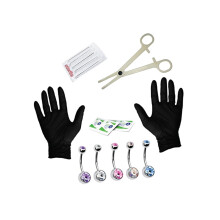 15Pcs Professional Belly Button Piercing Kit with Stainless Steel Jewelry and Gloves for Navel