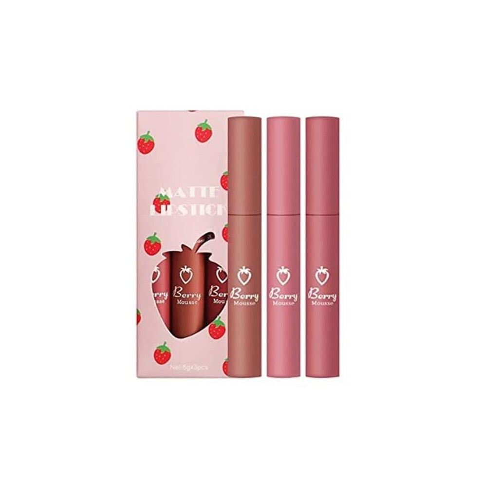 Strawberry Lip Gloss and Matte Lipstick Set, Longlasting Moisture, Waterproof Vibrant Color