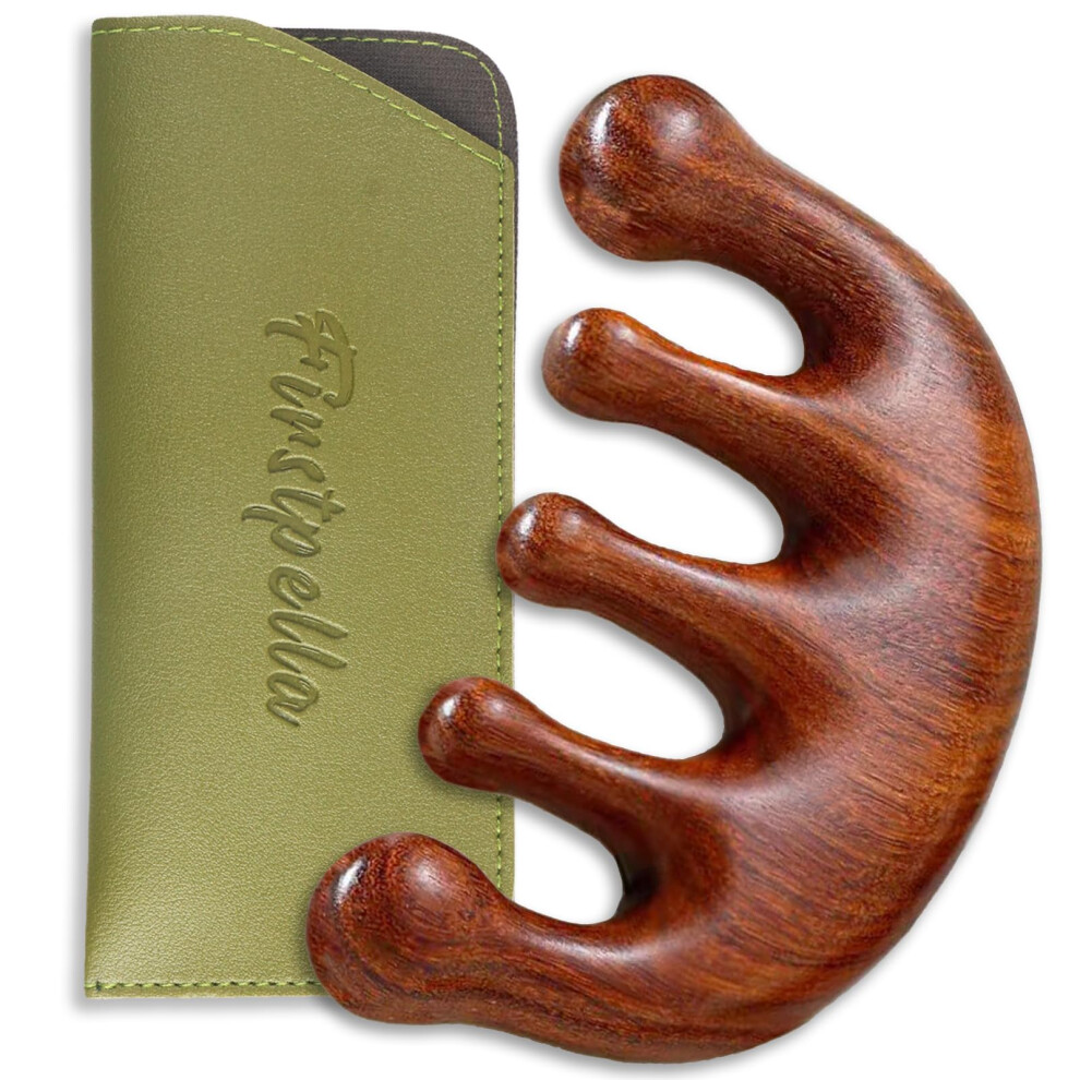 Unisex Wooden Scalp Massager And Sandalwood Wide Tooth Comb For Hair Growth And Scalp Care With Bag