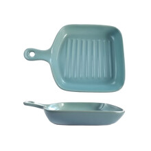 Ceramic Baking Dish Set Oven Microwave Safe Square Porcelain Tray with Handle Grey and Blue