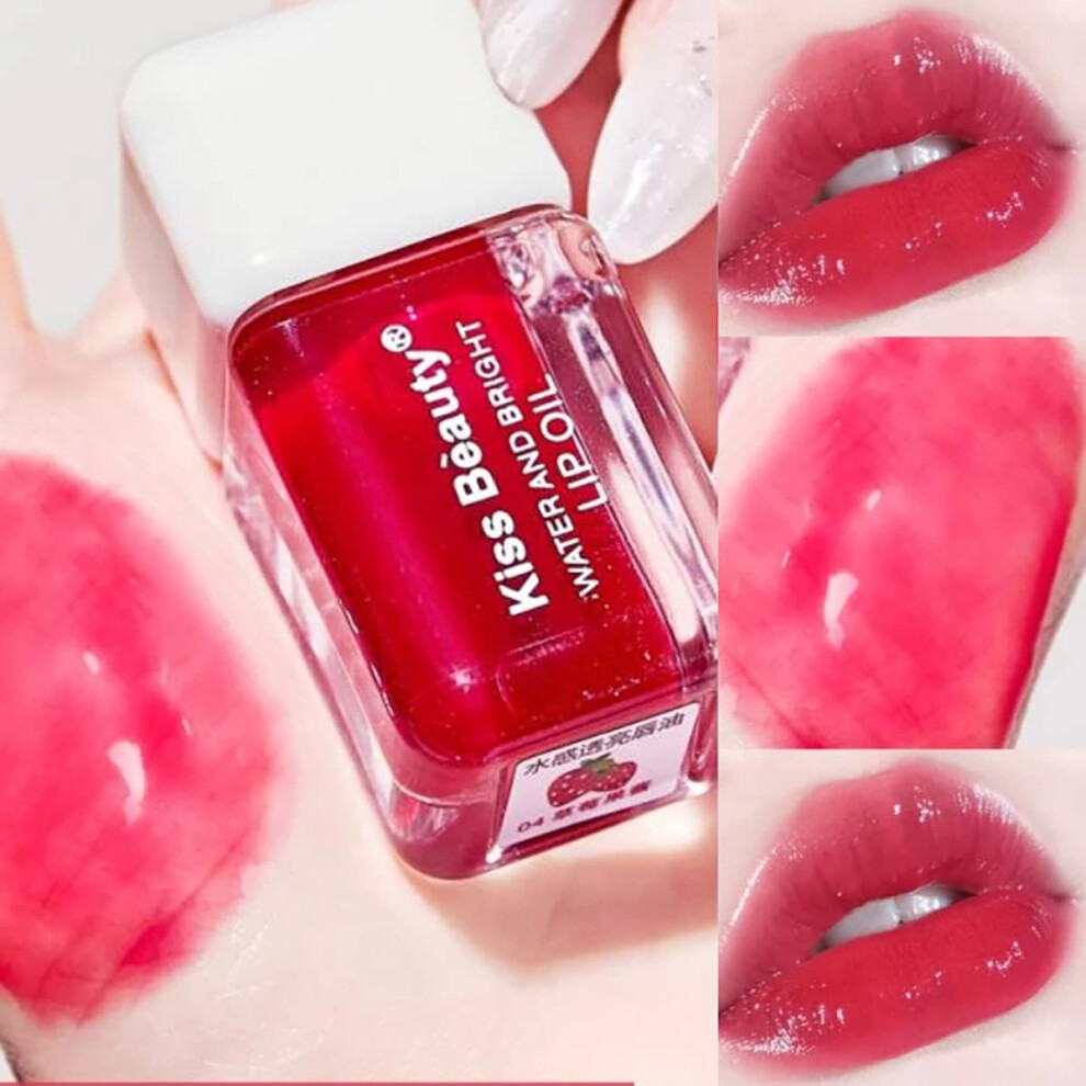 Hydrating Strawberry Lip Oil Gloss with Plumping Shine, NonSticky LongLasting Tint