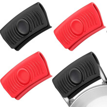 Silicone Pot Handle Holder Set, Heat Resistant Non Slip Skillet Grip Covers, Red and Black