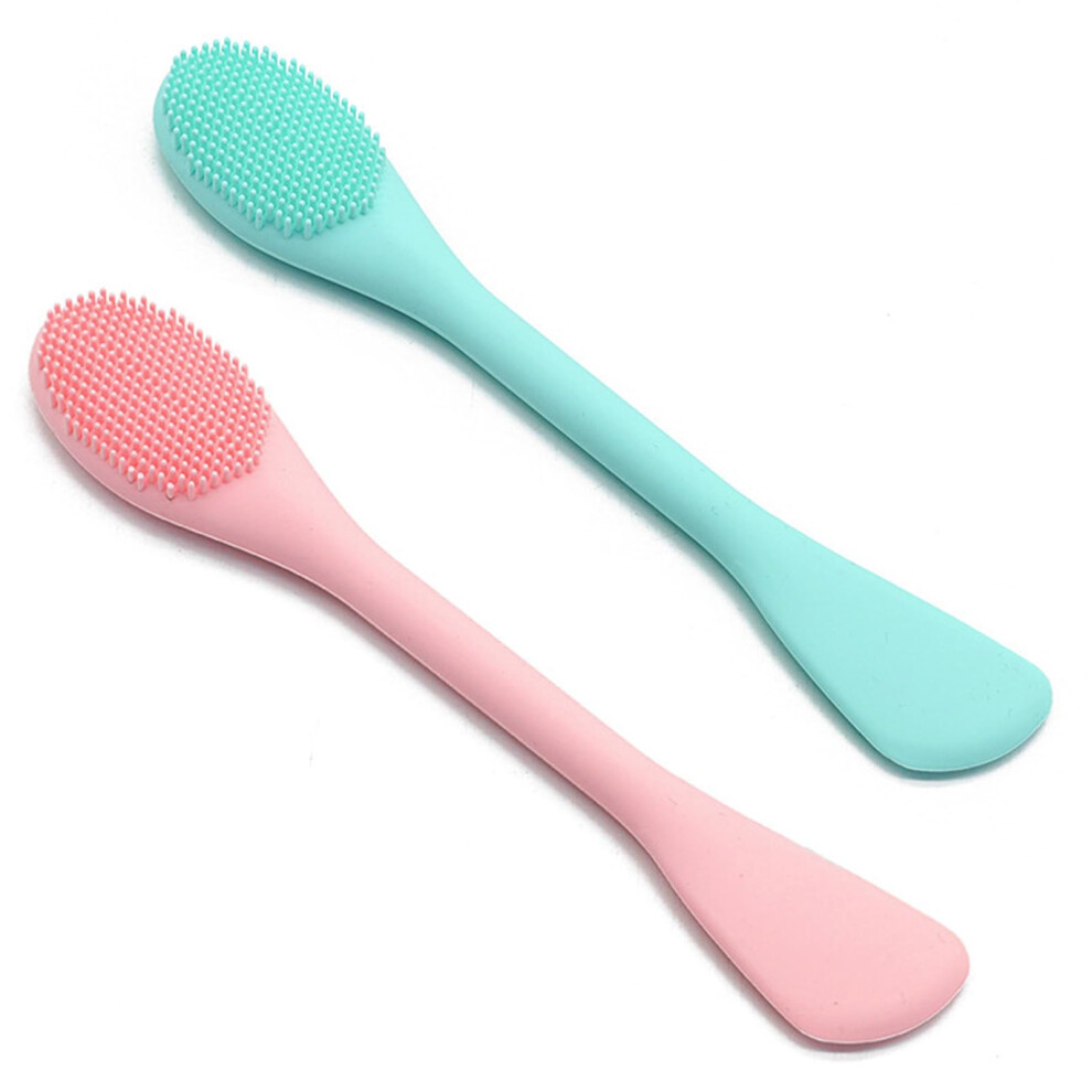 Pink/Blue Silicone Facial Brush And Face Mask Applicator, Dualsided For Deep Pore Cleansing And Gentle Exfoliation ()