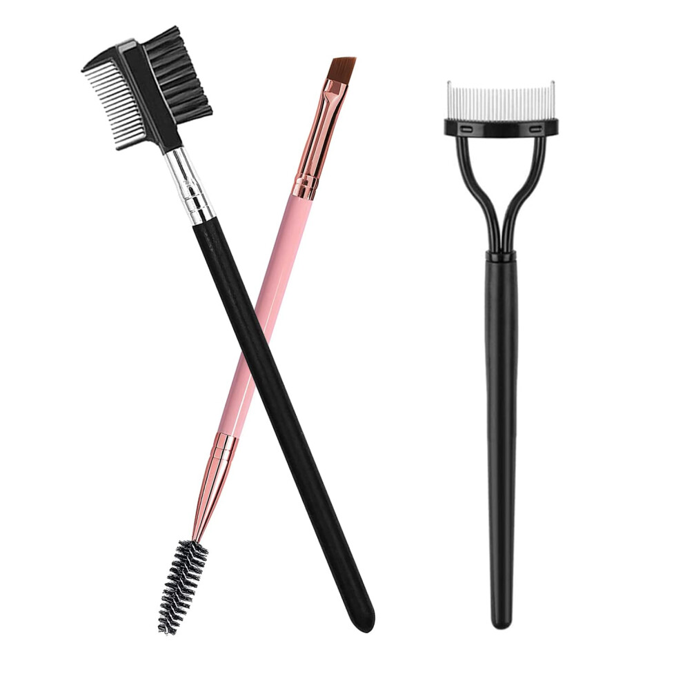 Metal Eyelash Comb and Eyebrow Brush Set, Dual Head Lash Separator for Clump Grooming (3pcs)