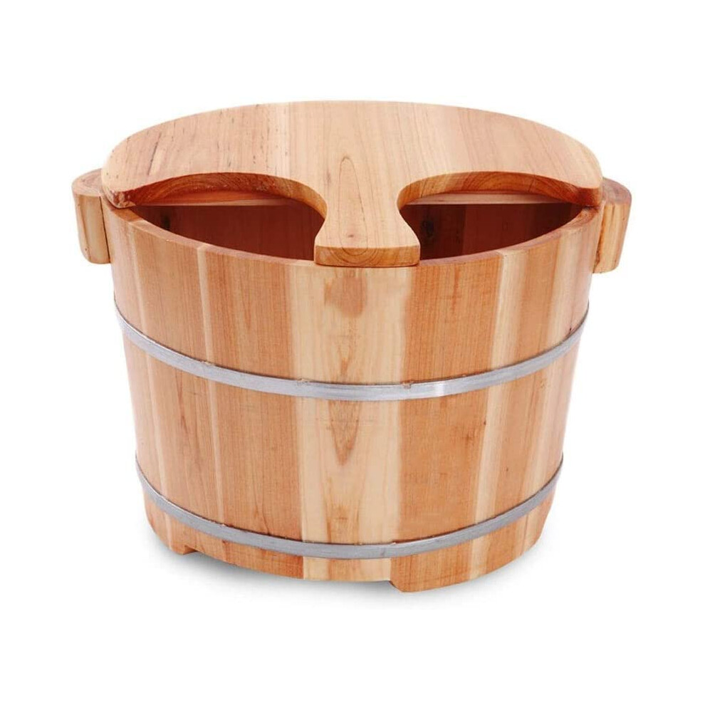 Solid Wood Foot Spa Tub with Cover for Home Pedicure Soak, Noise Salon Style Barrel