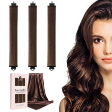 Heatless Hair Curler Overnight Set with Satin Rods and Scarf for Long Hair Brown Pack of 3