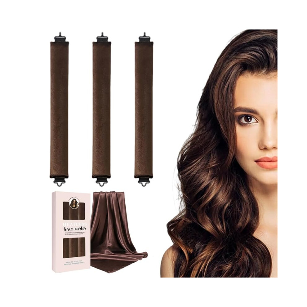 Heatless Hair Curler Overnight Set with Satin Rods and Scarf for Long Hair Brown Pack of 3