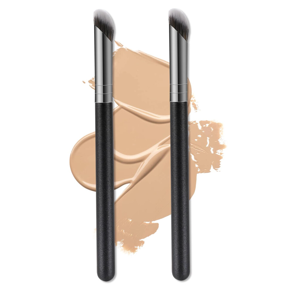 2 PCS Angled Concealer Brush for Under Eye with Synthetic Bristles, Precision Contour and Blending