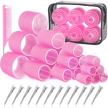 Hair Rollers Set 4 Sizes with 12 Clips and Comb, Self Grip Curlers No Heat for Long and Short Hair