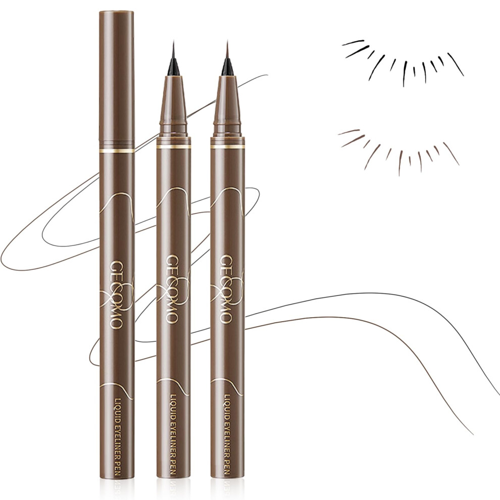 Waterproof Liquid Eyeliner Pen Set Black and Brown Ultra Fine 0.01mm Tip for Lower Lash Definition