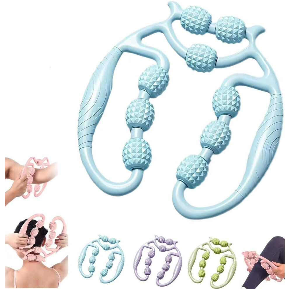 Blue Leg Massage Roller With 9Wheel Deep Tissue, 360 Degree Calf Massager For Muscle Relaxation,