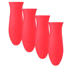 4 Pcs Red Silicone Cast Iron Skillet Handle Covers, Heat Resistant NonSlip Grip Sleeves for Pans