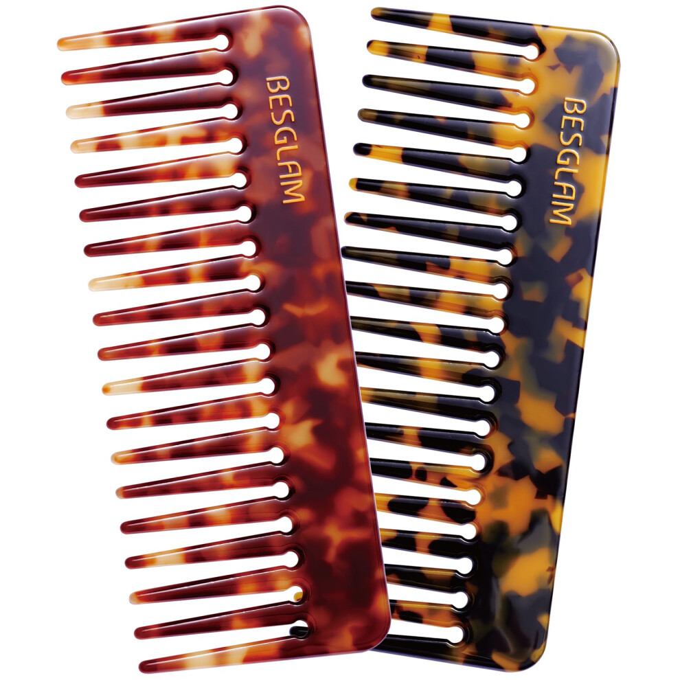 Wide Tooth Comb for Curly and Thick Hair, AntiStatic Detangling Comb, 6 Inch, 2 Pack Tortoise and Tokyo