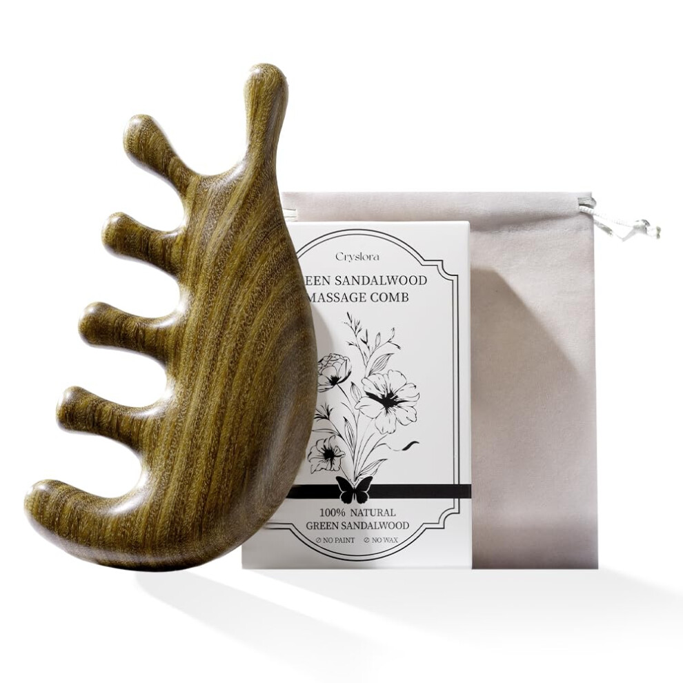 Green Sandalwood Gua Sha Tool And Wooden Scalp Massager Comb For Hair Growth, Lymphatic Drainage, Stress Relief
