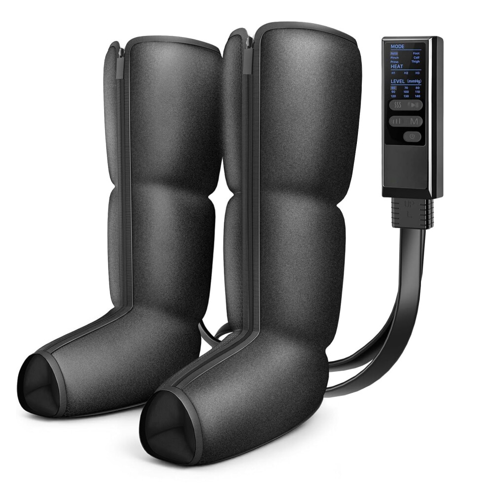 Black Leg Massager With Heat And Compression For Circulation Relief, Foot And Calf Air Massage Boots