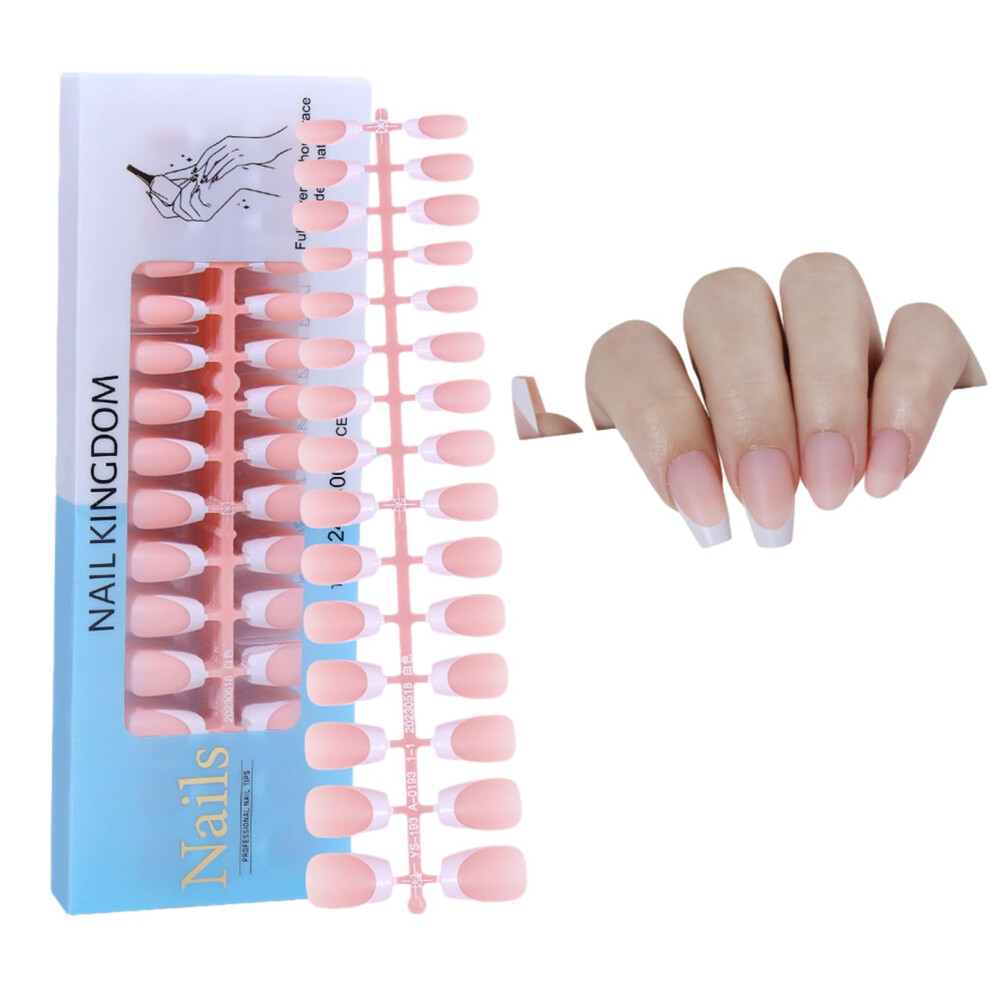 Matte French Press On Nails Long Coffin Nail Tips Full Cover Gel Extensions Natural Finish
